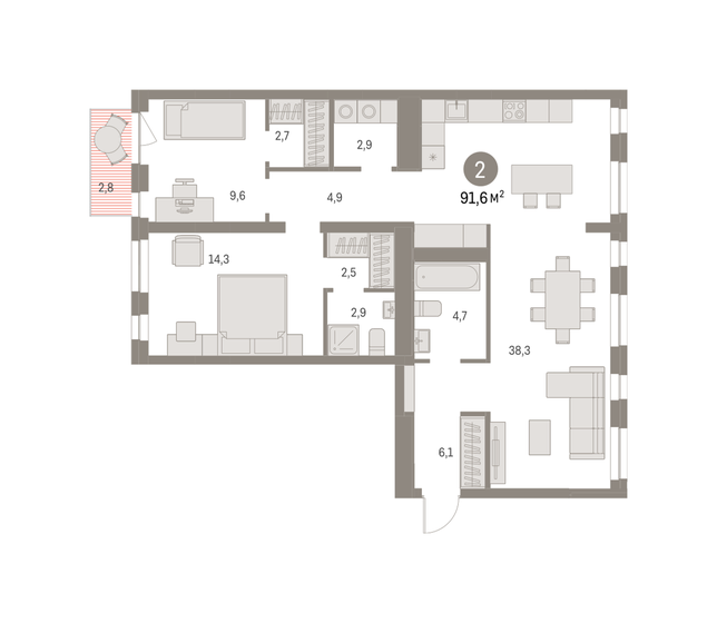 91,6 м², 2-комнатная квартира 16 970 000 ₽ - изображение 1