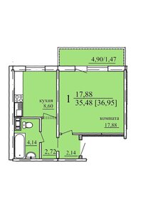 Квартира 37 м², 1-комнатная - изображение 1