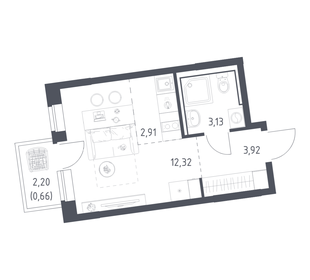Квартира 22,9 м², студия - изображение 1