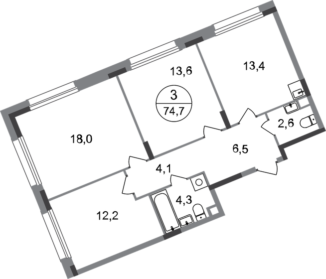 74,7 м², 3-комнатная квартира 15 944 937 ₽ - изображение 17