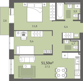 Квартира 51,5 м², 2-комнатная - изображение 1