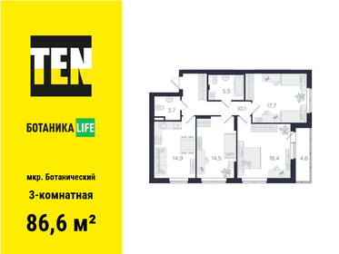 Квартира 86,6 м², 3-комнатная - изображение 1