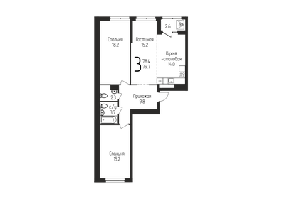 Квартира 79,7 м², 3-комнатная - изображение 1