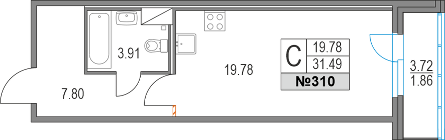 30,9 м², квартира-студия 9 041 820 ₽ - изображение 8