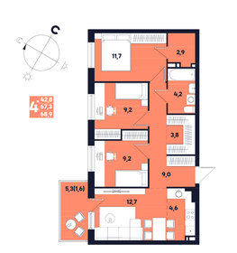 Квартира 68,9 м², 4-комнатная - изображение 1