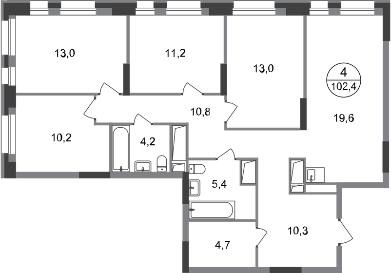 102,4 м², 4-комнатная квартира 20 185 114 ₽ - изображение 1