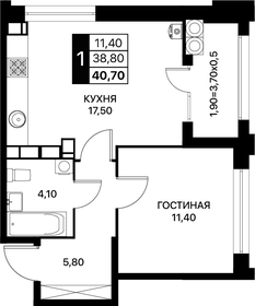 Квартира 40,7 м², 1-комнатная - изображение 1