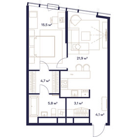 Квартира 55,1 м², 1-комнатная - изображение 1