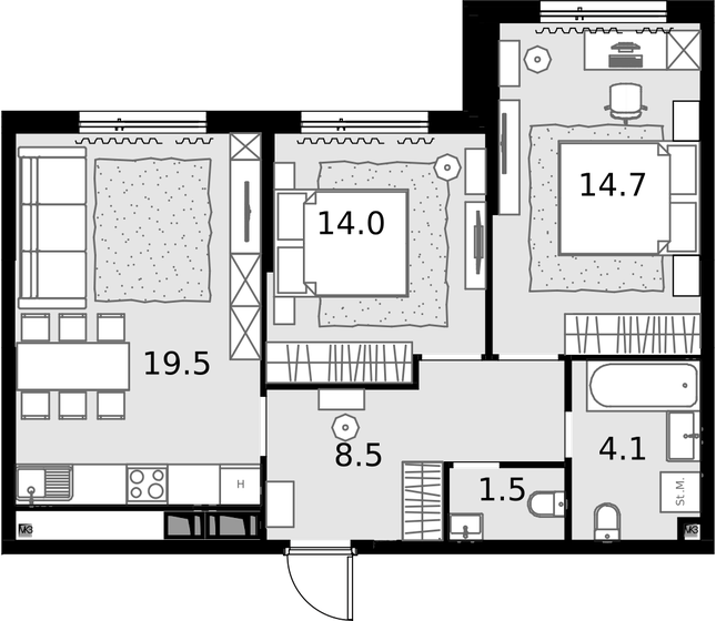 62,3 м², 2-комнатная квартира 22 365 700 ₽ - изображение 1