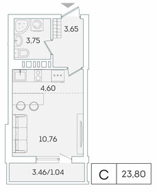 22,4 м², квартира-студия 4 225 344 ₽ - изображение 1