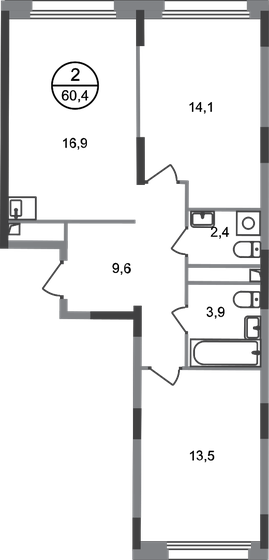 60,4 м², 2-комнатная квартира 15 185 806 ₽ - изображение 1