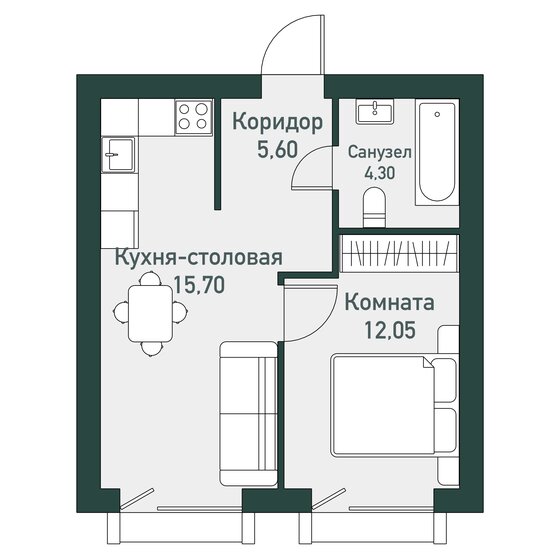 37,1 м², 1-комнатная квартира 4 261 900 ₽ - изображение 1