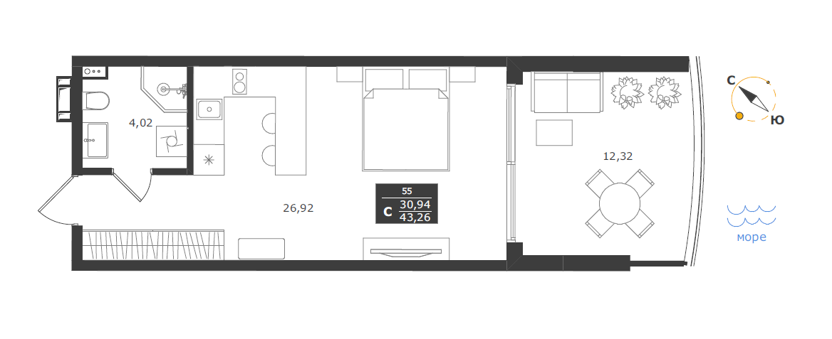 43,3 м², апартаменты-студия 13 620 413 ₽ - изображение 38