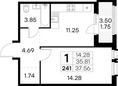 Квартира 37,6 м², 1-комнатная - изображение 1