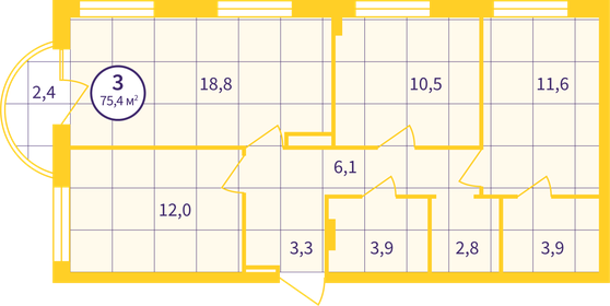 Квартира 73,7 м², 3-комнатная - изображение 2