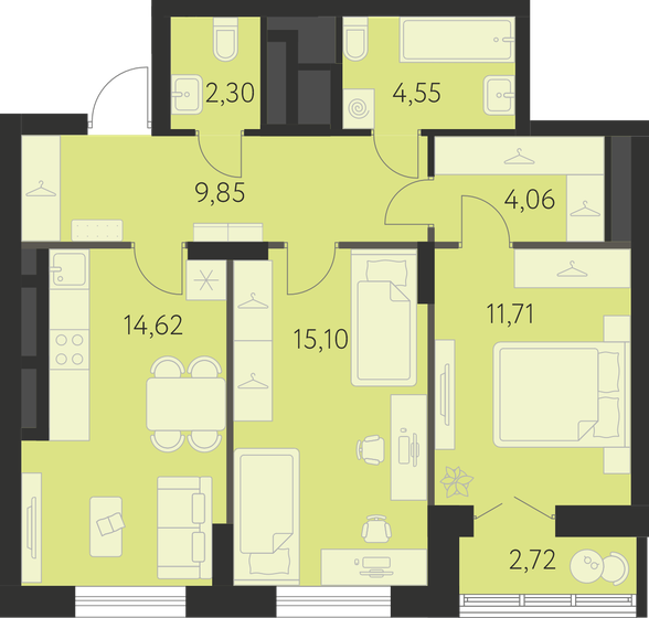 63,6 м², 2-комнатная квартира 8 128 000 ₽ - изображение 1
