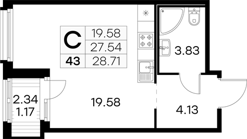 Квартира 28,7 м², студия - изображение 1