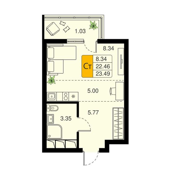 23 м², квартира-студия 6 377 535 ₽ - изображение 1