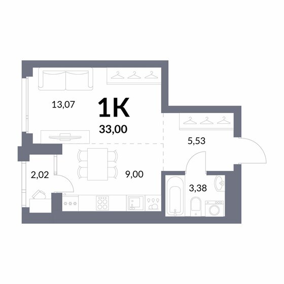 32 м², 1-комнатная квартира 8 400 000 ₽ - изображение 1