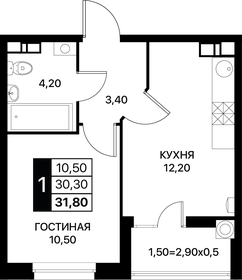 32 м², 1-комнатная квартира 4 528 000 ₽ - изображение 18