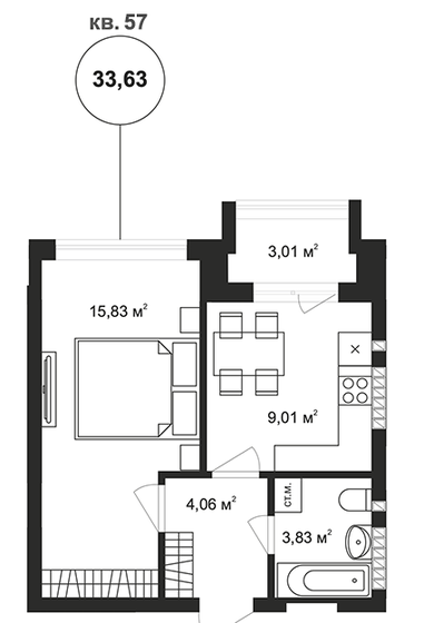 33,6 м², 1-комнатная квартира 5 992 088 ₽ - изображение 1