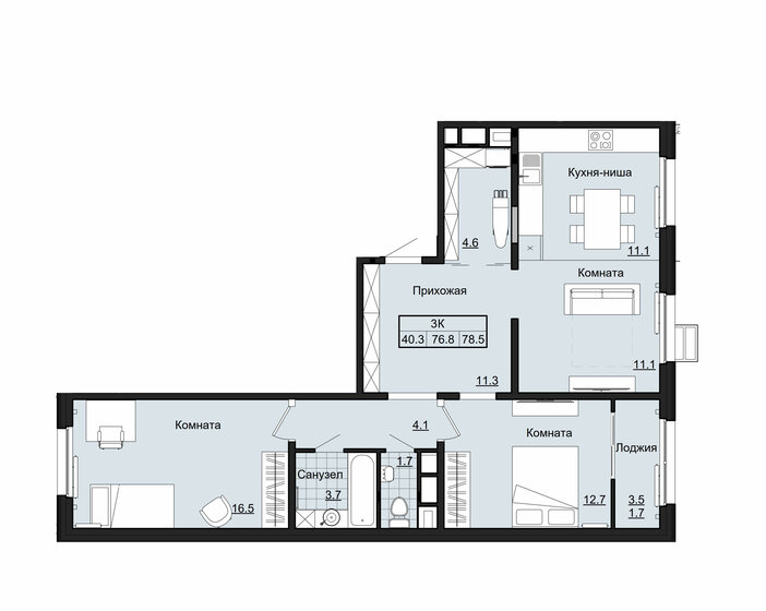 78,5 м², 3-комнатная квартира 6 437 000 ₽ - изображение 1