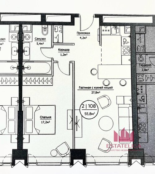 55 м², 2-комнатная квартира 26 800 000 ₽ - изображение 15