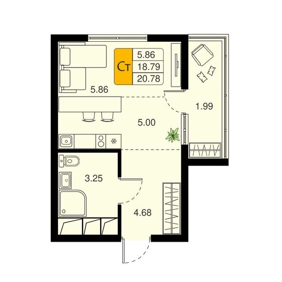 20 м², квартира-студия 5 932 690 ₽ - изображение 1