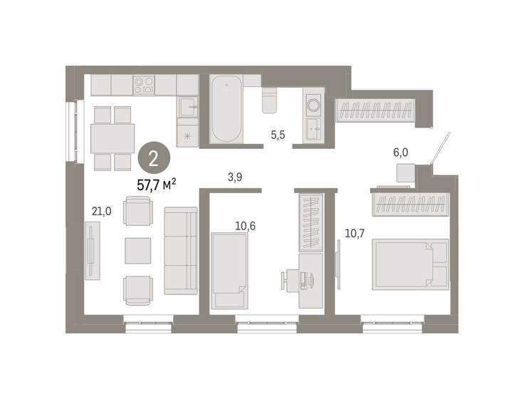 57,7 м², 2-комнатная квартира 19 330 000 ₽ - изображение 1