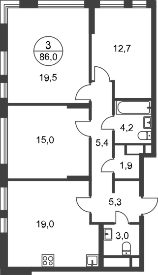 86 м², 3-комнатная квартира 20 735 350 ₽ - изображение 1