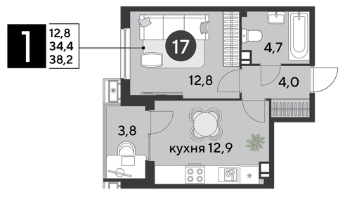 38,2 м², 1-комнатная квартира 6 826 340 ₽ - изображение 12