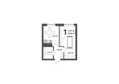 Квартира 30,7 м², 1-комнатная - изображение 1