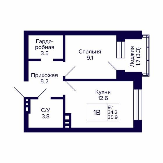 35,9 м², 1-комнатная квартира 4 236 200 ₽ - изображение 1