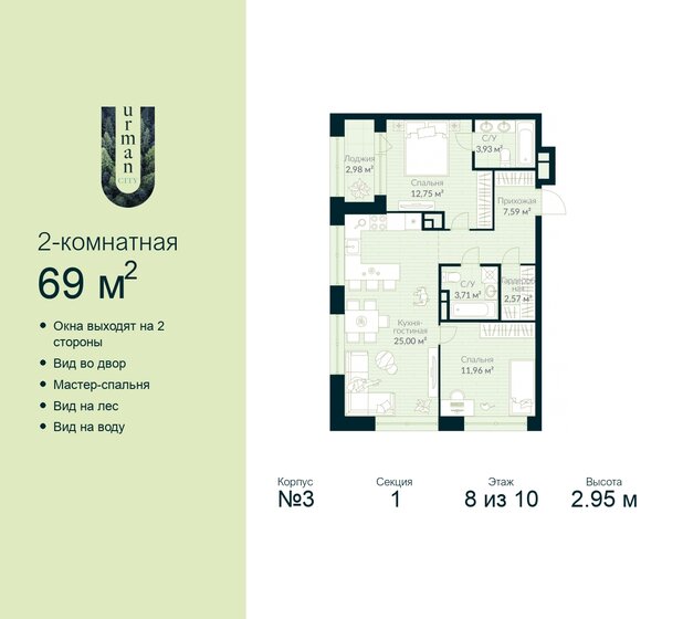 69 м², 2-комнатная квартира 10 804 434 ₽ - изображение 13