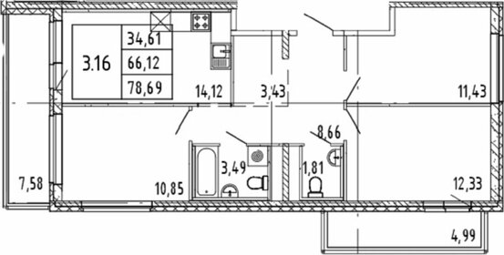 Квартира 78,7 м², 3-комнатная - изображение 1