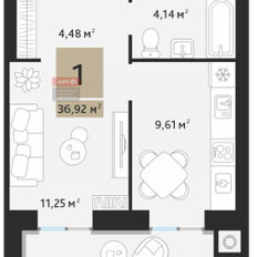 Квартира 36,9 м², 1-комнатная - изображение 2