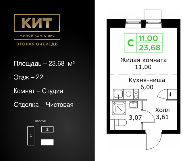 23,7 м², квартира-студия 7 567 951 ₽ - изображение 1