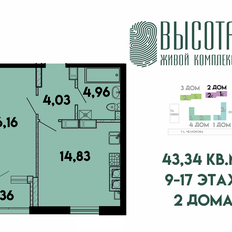Квартира 43,3 м², 1-комнатная - изображение 2