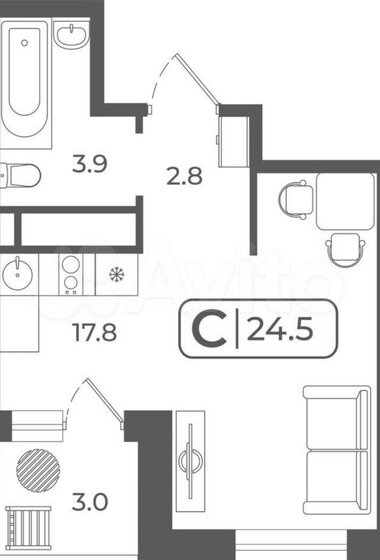 24,6 м², квартира-студия 3 580 000 ₽ - изображение 1