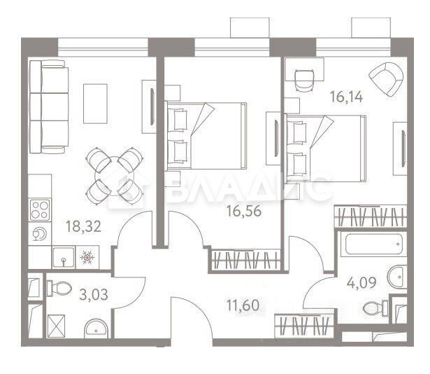 69,1 м², 2-комнатная квартира 23 950 000 ₽ - изображение 1