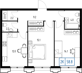 Квартира 58,8 м², 2-комнатная - изображение 2