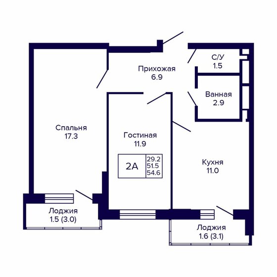 54,6 м², 2-комнатная квартира 5 705 700 ₽ - изображение 23