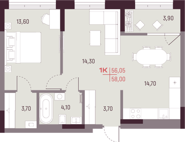 60,3 м², 1-комнатная квартира 10 846 800 ₽ - изображение 10