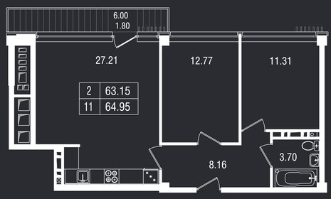 63,5 м², 2-комнатные апартаменты 18 260 150 ₽ - изображение 9