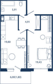 Квартира 51,9 м², 1-комнатные - изображение 1