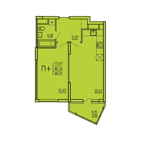 48,5 м², 1-комнатная квартира 3 808 820 ₽ - изображение 84