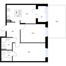 Квартира 61,8 м², 3-комнатная - изображение 2