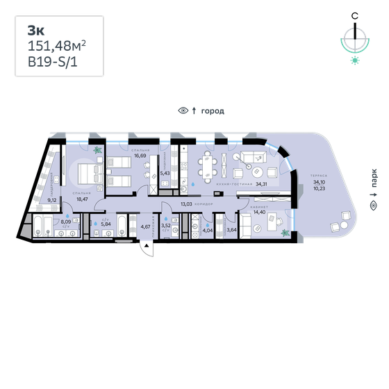 151,5 м², 3-комнатная квартира 93 569 200 ₽ - изображение 1