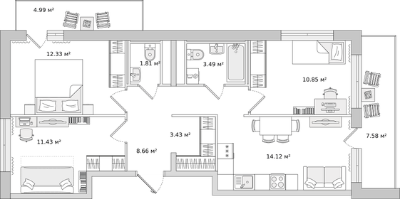 Квартира 65,9 м², 3-комнатная - изображение 1