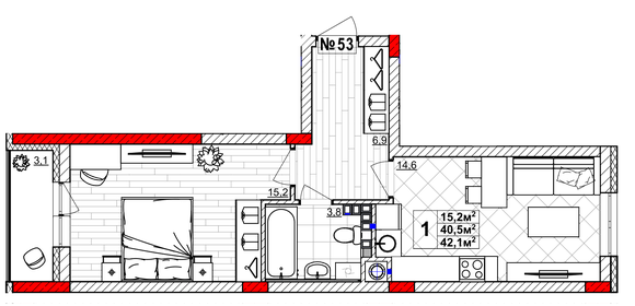 44,8 м², 1-комнатная квартира 3 800 000 ₽ - изображение 43